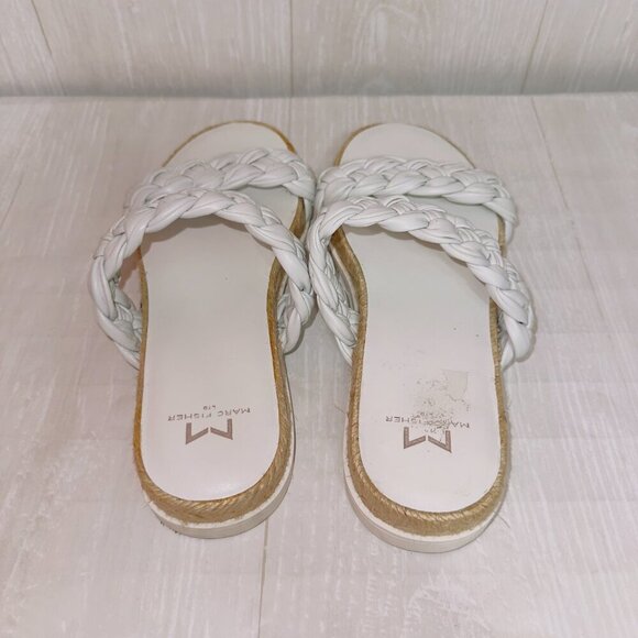 Marc Fisher Women's Jaimee White Braided Double Strap Slip On Espadrille Slides - Picture 6 of 8